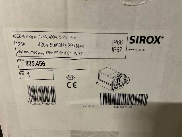 Sirox 400v 125a 5p 835.456 cee-wandcontactdoos (4x) - afbeelding 2 van  3