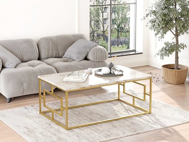 Skåne home - salontafel - goud/marmer look 100 x 60 cm - afbeelding 3 van  5
