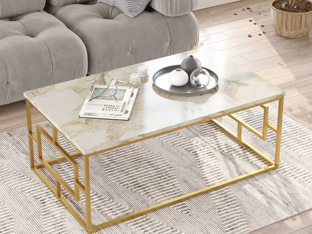 Skåne home - salontafel - goud/marmer look 100 x 60 cm - afbeelding 2 van  5