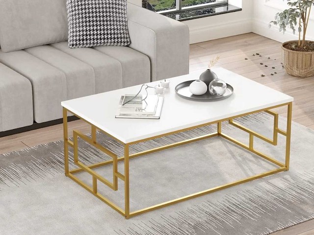 Skåne home - salontafel - goud/wit 100 x 60 cm - afbeelding 2 van  5