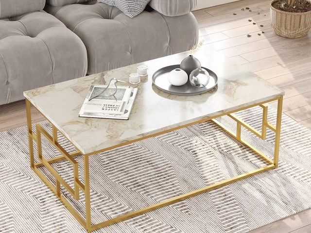 Skåne home - salontafel goud/marmer look 100 x 60 cm - afbeelding 2 van  5