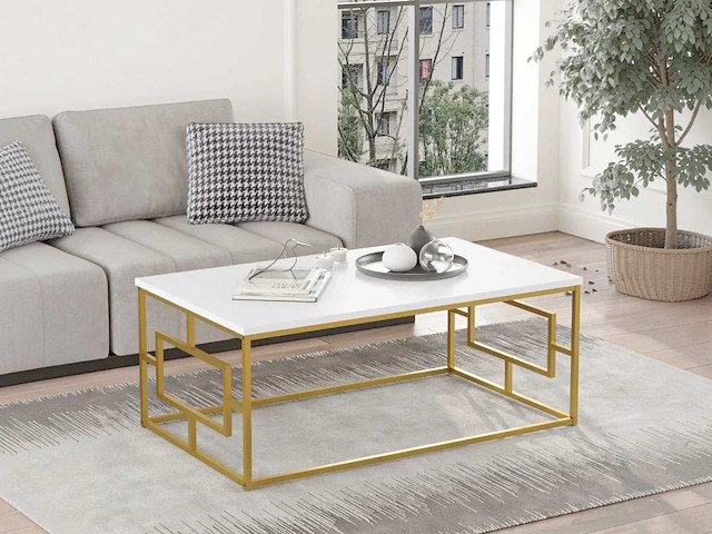 Skåne home - salontafel goud/wit 100 x 60 cm - afbeelding 3 van  5