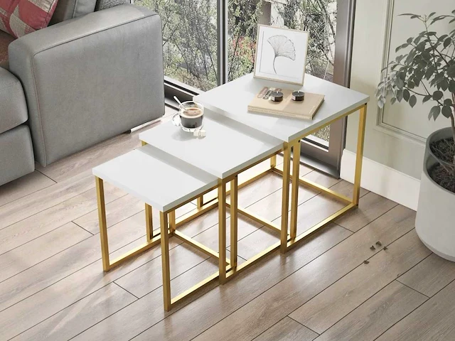 Skåne home - salontafel set - white/gold - afbeelding 4 van  6