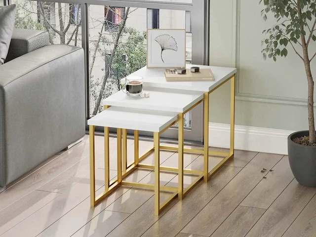 Skåne home - salontafel set - white/gold - afbeelding 2 van  6