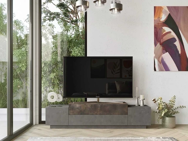 Skåne home - tv meubel - concrete/patara - 160 x 37 cm - afbeelding 1 van  6