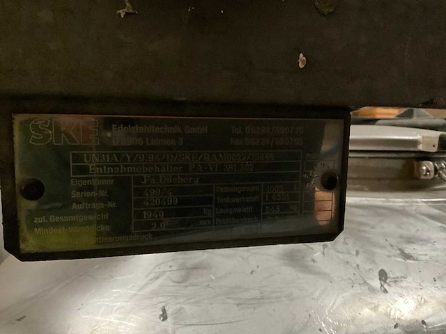 Ske roestvrijstalen opslagtank met gegalvaniseerd frame - afbeelding 7 van  7