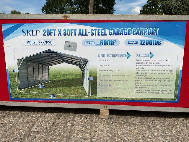 Sklp sk-zp20 20ftx30ft garage carport staalconstructie - afbeelding 9 van  9
