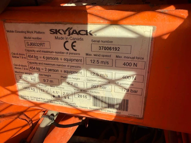 Skyjack - 2015 - sj6832rt - hoogwerker 4x4 - afbeelding 8 van  16