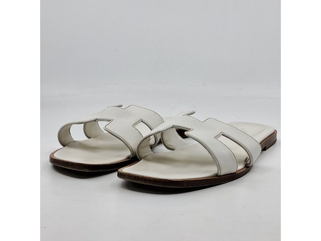 Slippers, hermès, wit/bruin, maat 39 - afbeelding 1 van  9