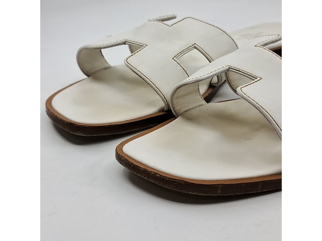 Slippers, hermès, wit/bruin, maat 39 - afbeelding 2 van  9