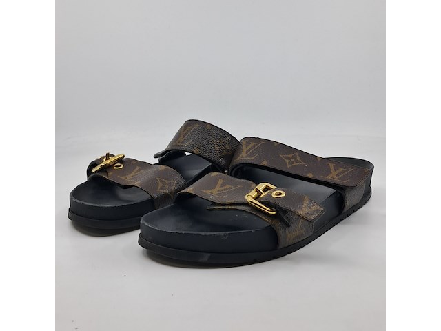 Slippers, louis vuitton, bruin/zwart, maat 38,5 - afbeelding 1 van  9