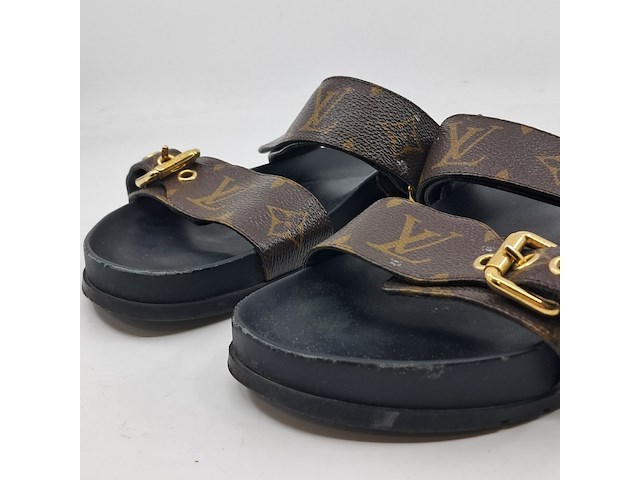 Slippers, louis vuitton, bruin/zwart, maat 38,5 - afbeelding 2 van  9