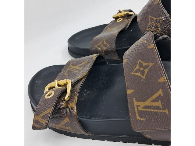 Slippers, louis vuitton, bruin/zwart, maat 38,5 - afbeelding 4 van  9
