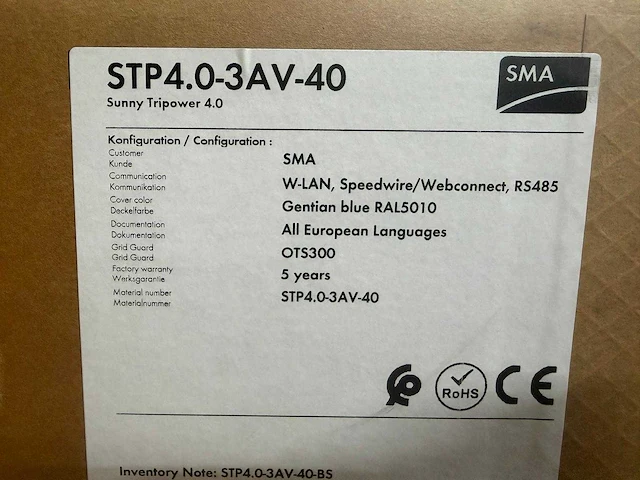 Sma - sb4.0-3av-40 - omvormer t.b.v. zonnepanelen - afbeelding 2 van  4