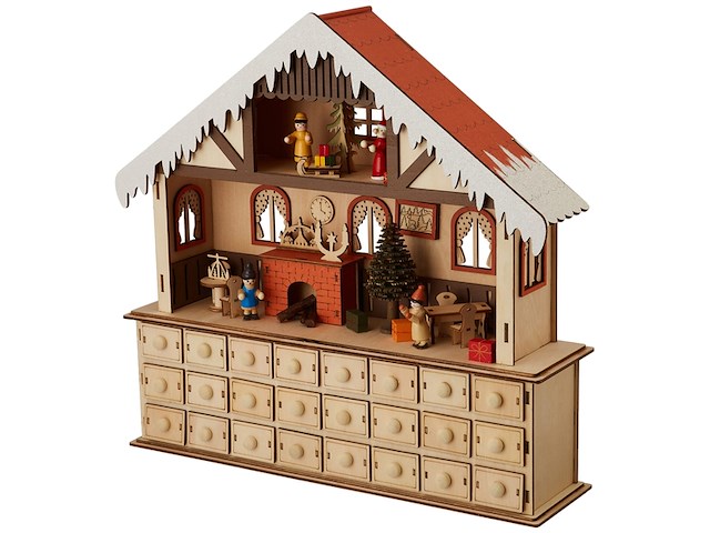 Small foot houten adventskalender woonkamer met lichtjes - afbeelding 3 van  4