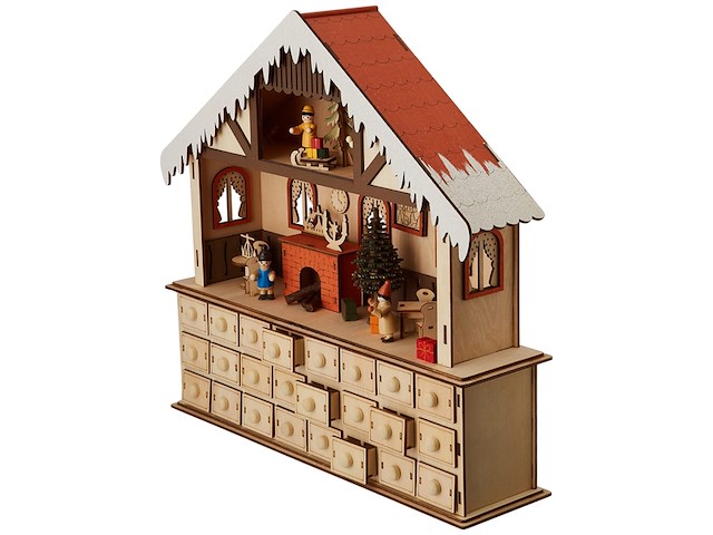 Small foot houten adventskalender woonkamer met lichtjes - afbeelding 4 van  4