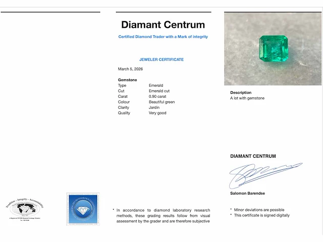 Smaragd colombia 0.90 ct - afbeelding 3 van  5