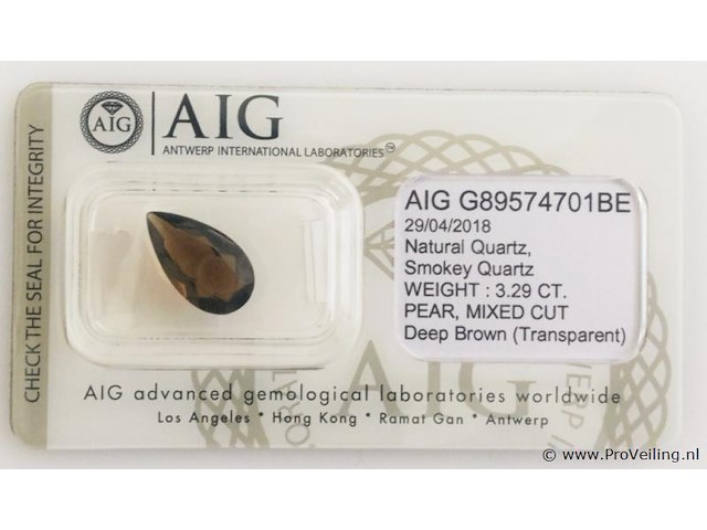 Smokey quartz 3.29ct aig certified - afbeelding 2 van  4