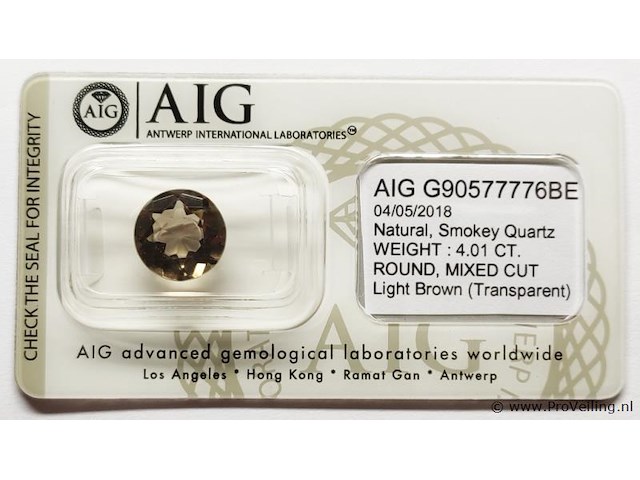 Smokey quartz 4.01ct aig certified - afbeelding 1 van  4