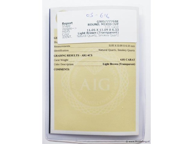 Smokey quartz 4.01ct aig certified - afbeelding 3 van  4