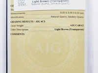 Smokey quartz 4.01ct aig certified - afbeelding 3 van  4