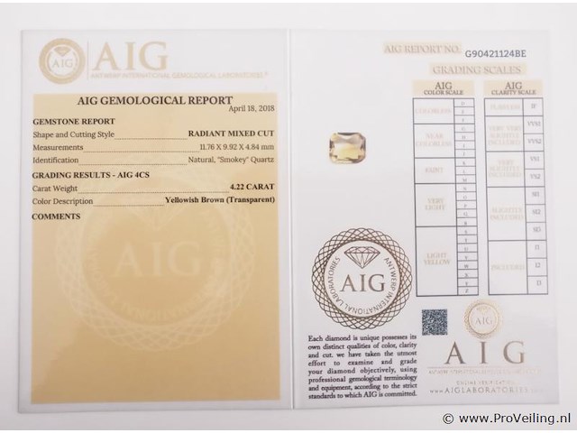 Smokey quartz 4.22ct aig certified - afbeelding 4 van  4
