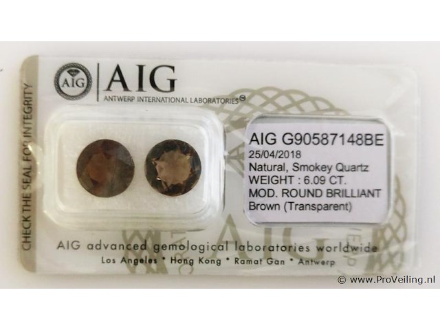 Smokey quartz 6.09ct aig certified - afbeelding 2 van  4