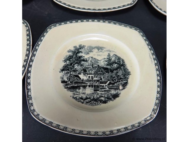 Societé ceramique maestricht gebaksbordjes. deco landschap - afbeelding 4 van  5