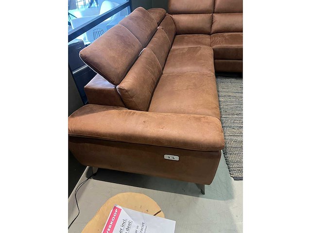 Sofa vol leren cognac electrisch verstelbaar ca 280x240 nieuw - afbeelding 2 van  5