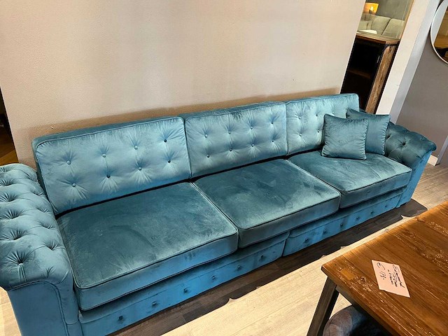 Sofa xxl 320 cm richmond pocket geveerd sea bleu velvet - afbeelding 1 van  1