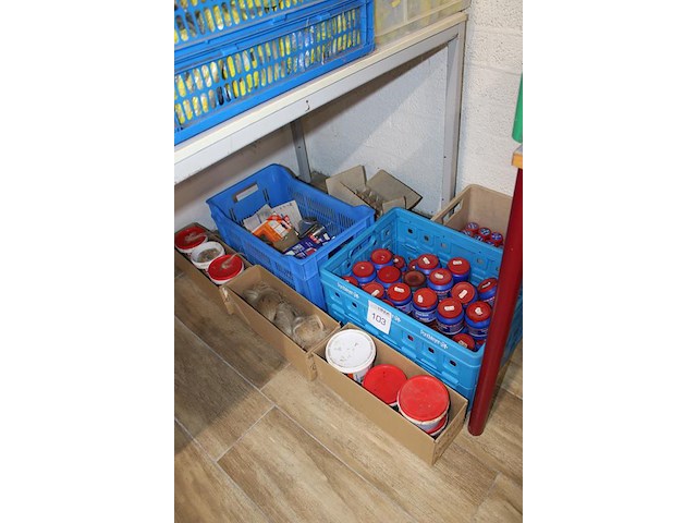 Soldeerproducten w.o. purine, desitol, 40-60, tin, soldeerpasta, etc. in en om 3 kunststof kratten. - afbeelding 3 van  3