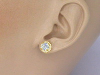 Solitair oorbellen entourage briljanten hoge kwaliteit - afbeelding 2 van  8