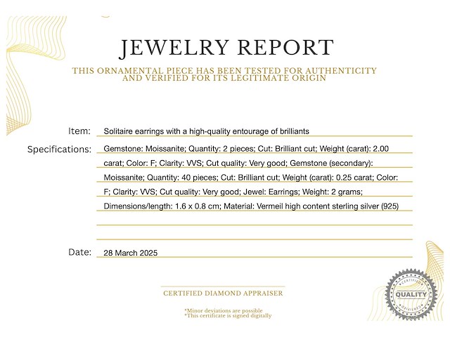 Solitair oorbellen entourage briljanten hoge kwaliteit - afbeelding 3 van  8