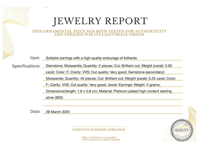 Solitair oorbellen met luxe entourage van hoge kwaliteit briljanten - afbeelding 3 van  7