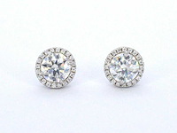 Solitair oorbellen met luxe entourage van hoge kwaliteit briljanten - afbeelding 5 van  7