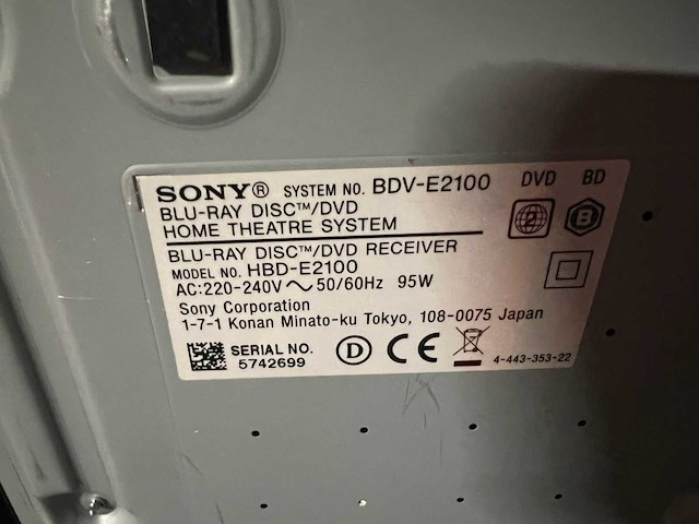Sony - bdv-2100 blueray dvd systeem - overige beeldapparatuur - afbeelding 2 van  3