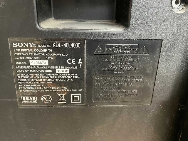 Sony bravia kdl-40l4000 lcd televisie - afbeelding 2 van  2