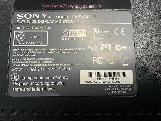 Sony fwd-s47h1 full hd 47” monitor - afbeelding 5 van  5
