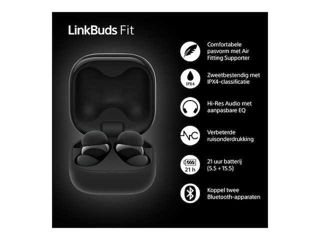 Sony linkbuds fit draadloze oordopjes met noise cancelling zwart - afbeelding 3 van  6