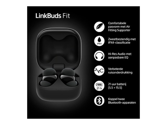 Sony linkbuds fit draadloze oordopjes zwart - afbeelding 3 van  6