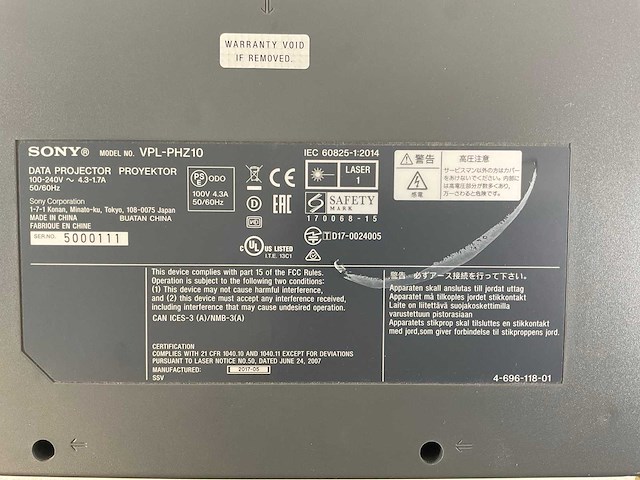 Sony (vpl-phz10) 5000 lumen wuxga projector (2869 lamp hours) - afbeelding 8 van  8