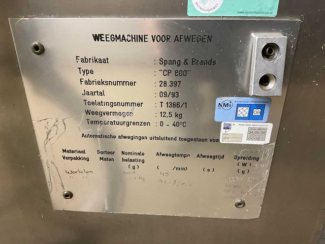 Spang & brands - cp 800 - 12 kops zak weegmachine - 1993 - afbeelding 11 van  12