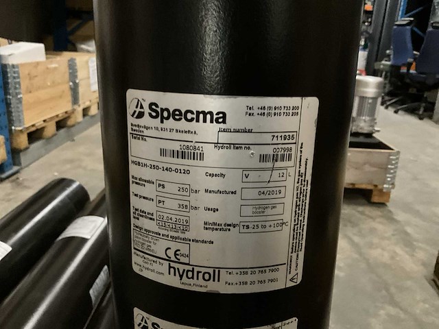 Specma - hgb1h/hps10-250-140-0120 - hydraulische accumulator - 2019 - afbeelding 3 van  3