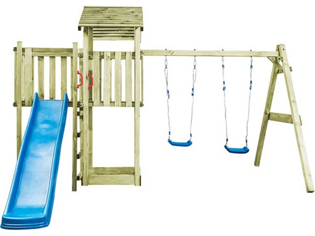 Speelhuis met glijbaan en schommel 407x236x263 cm - afbeelding 2 van  4