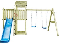 Speelhuis met glijbaan en schommel 407x236x263 cm - afbeelding 1 van  2