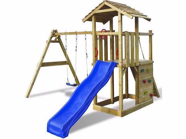 Speelhuis met glijbaan en schommel 419x350x266 cm - afbeelding 1 van  3