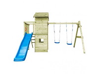 Speelhuis met trap, glijbaan en schommels 235x385x268 cm - afbeelding 2 van  6