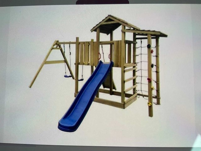 Speeltoestel met glijbaan en schommels 353x390x268 cm - afbeelding 2 van  5