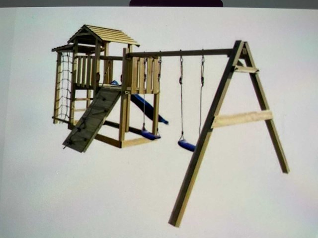Speeltoestel met glijbaan en schommels 353x390x268 cm - afbeelding 4 van  5
