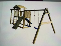 Speeltoestel met glijbaan en schommels 353x390x268 cm - afbeelding 4 van  5